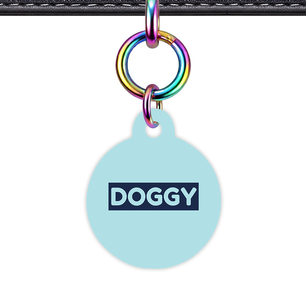 Powder Blue & Navy Circle Shape Rainbow Ring Classic Pet ID Tag