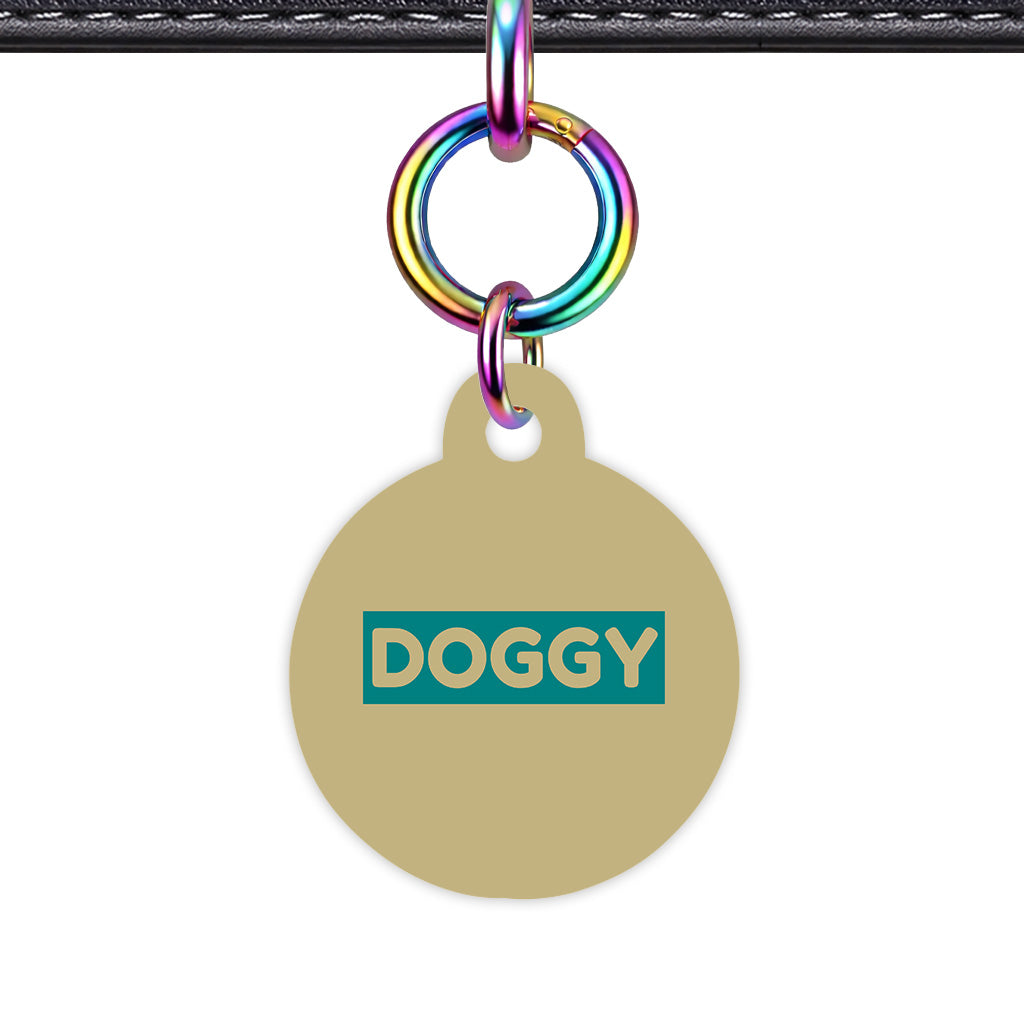 Sand & Teal Circle Shape Rainbow Ring Classic Pet ID Tag