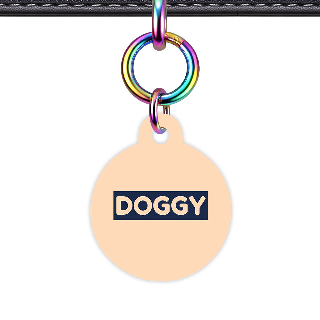 Soft Peach & Navy Circle Shape Rainbow Ring QR Smart Pet ID Tag
