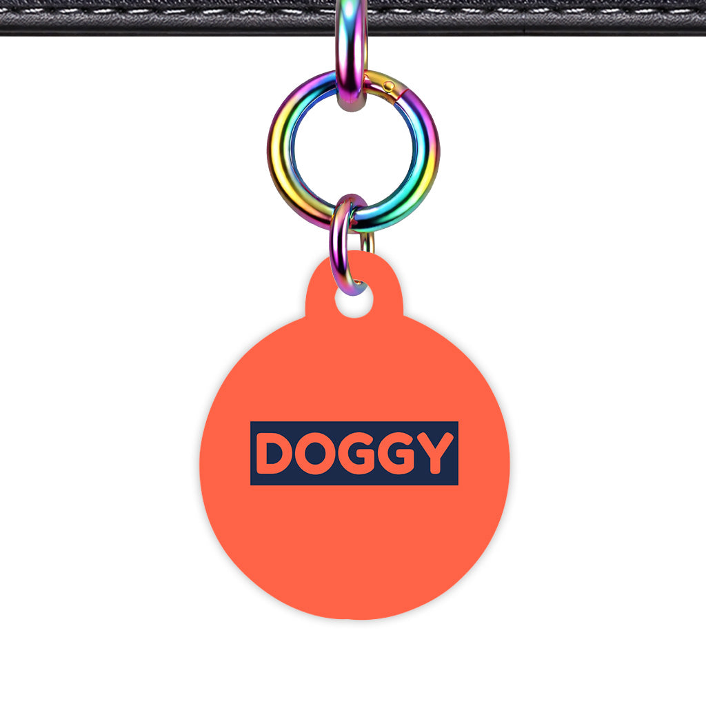 Tomato Red & Navy Circle Shape Rainbow Ring QR Smart Pet ID Tag