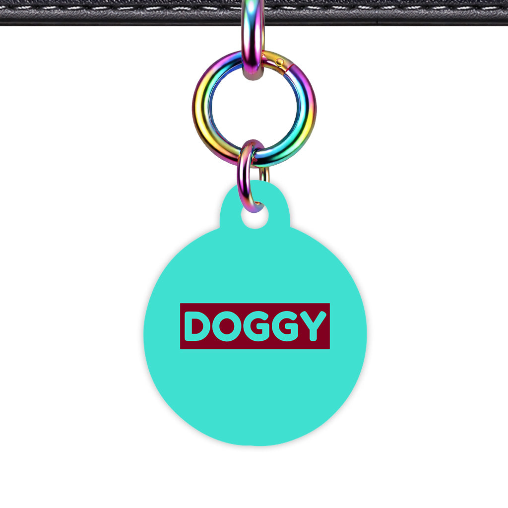 Turquoise & Burgundy Circle Shape Rainbow Ring QR Smart Pet ID Tag