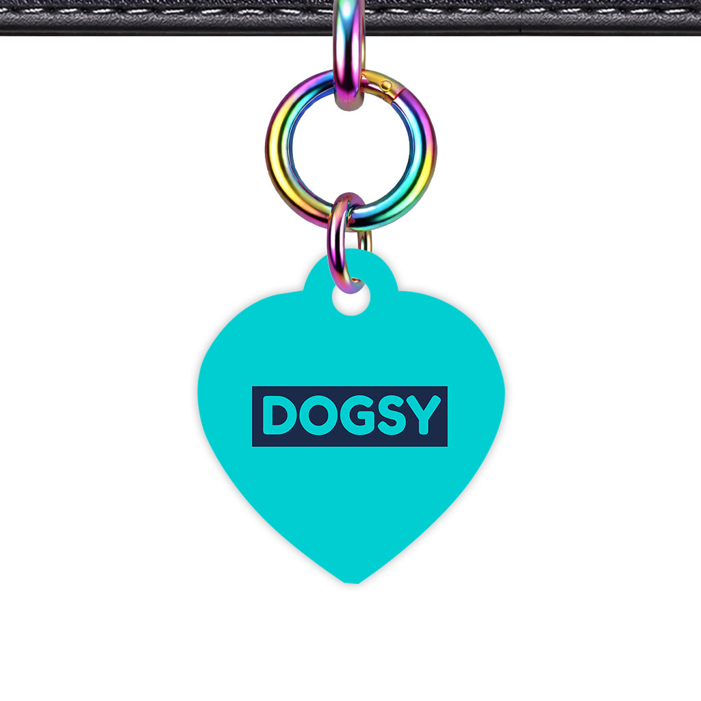 Aqua & Navy Heart Shape Rainbow Ring QR Smart Pet ID Tag