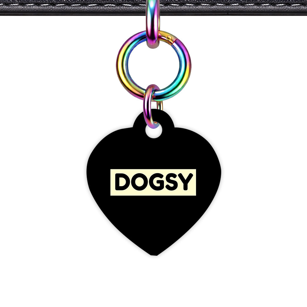 Black & Cream Heart Shape Rainbow Ring Classic Pet ID Tag