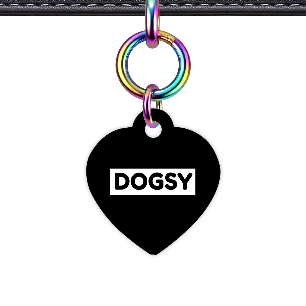 Black & White Heart Shape Rainbow Ring QR Smart Pet ID Tag