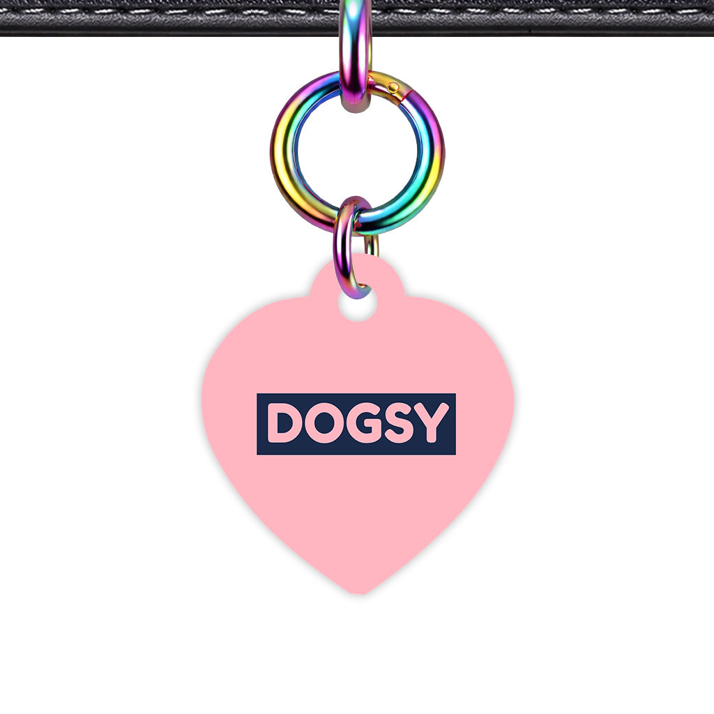 Blush & Navy Heart Shape Rainbow Ring QR Smart Pet ID Tag