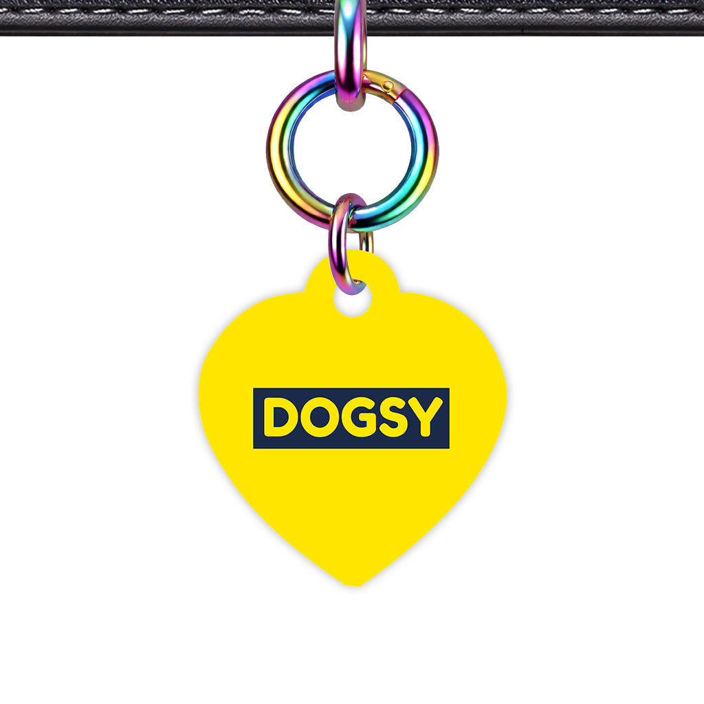 Bright Yellow & Navy Heart Shape Rainbow Ring Classic Pet ID Tag