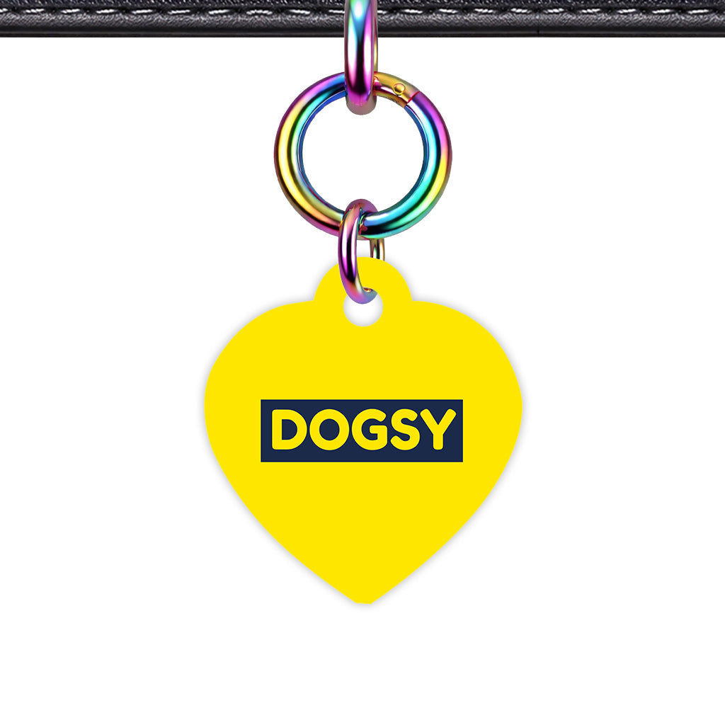 Bright Yellow & Navy Heart Shape Rainbow Ring QR Smart Pet ID Tag