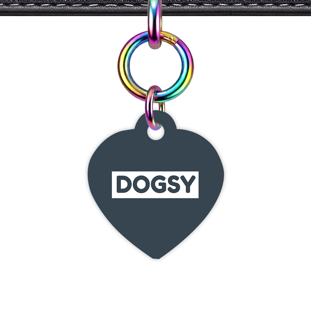 Charcoal & White Heart Shape Rainbow Ring QR Smart Pet ID Tag