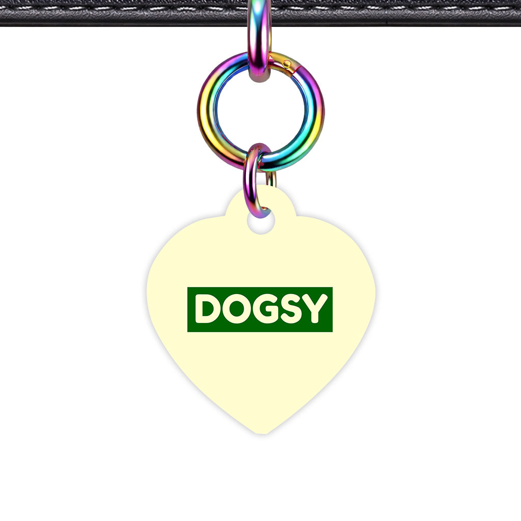 Cream & Dark Green Heart Shape Rainbow Ring QR Smart Pet ID Tag