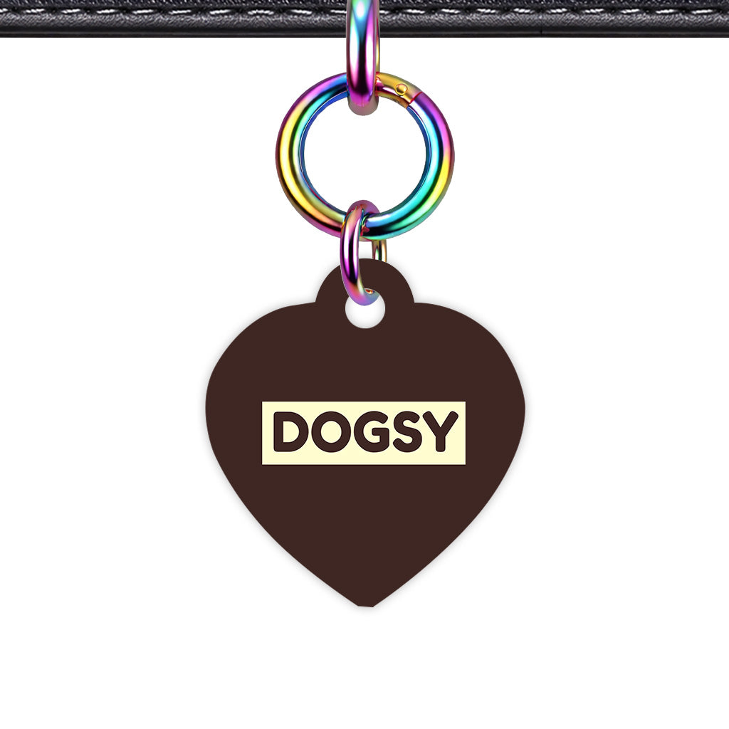 Dark Brown & Cream Heart Shape Rainbow Ring QR Smart Pet ID Tag