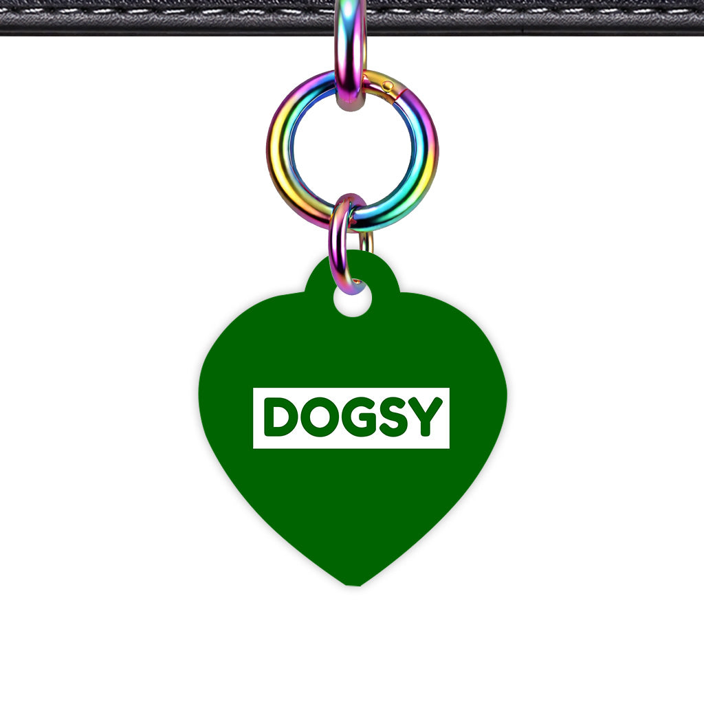Dark Green & White Heart Shape Rainbow Ring Classic Pet ID Tag