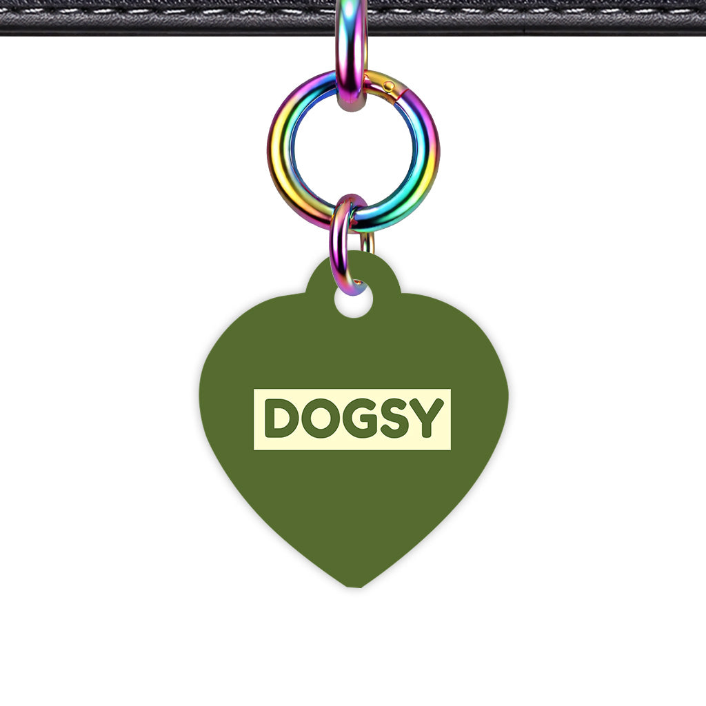 Dark Olive & Cream Heart Shape Rainbow Ring Classic Pet ID Tag