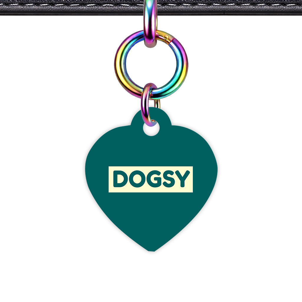 Dark Teal & Cream Heart Shape Rainbow Ring Classic Pet ID Tag