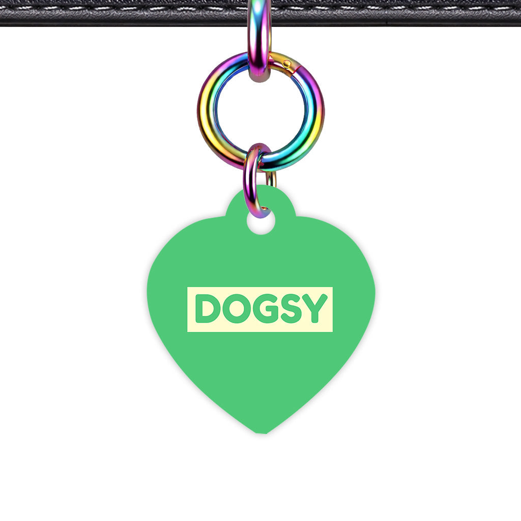 Emerald Green & Cream Heart Shape Rainbow Ring QR Smart Pet ID Tag
