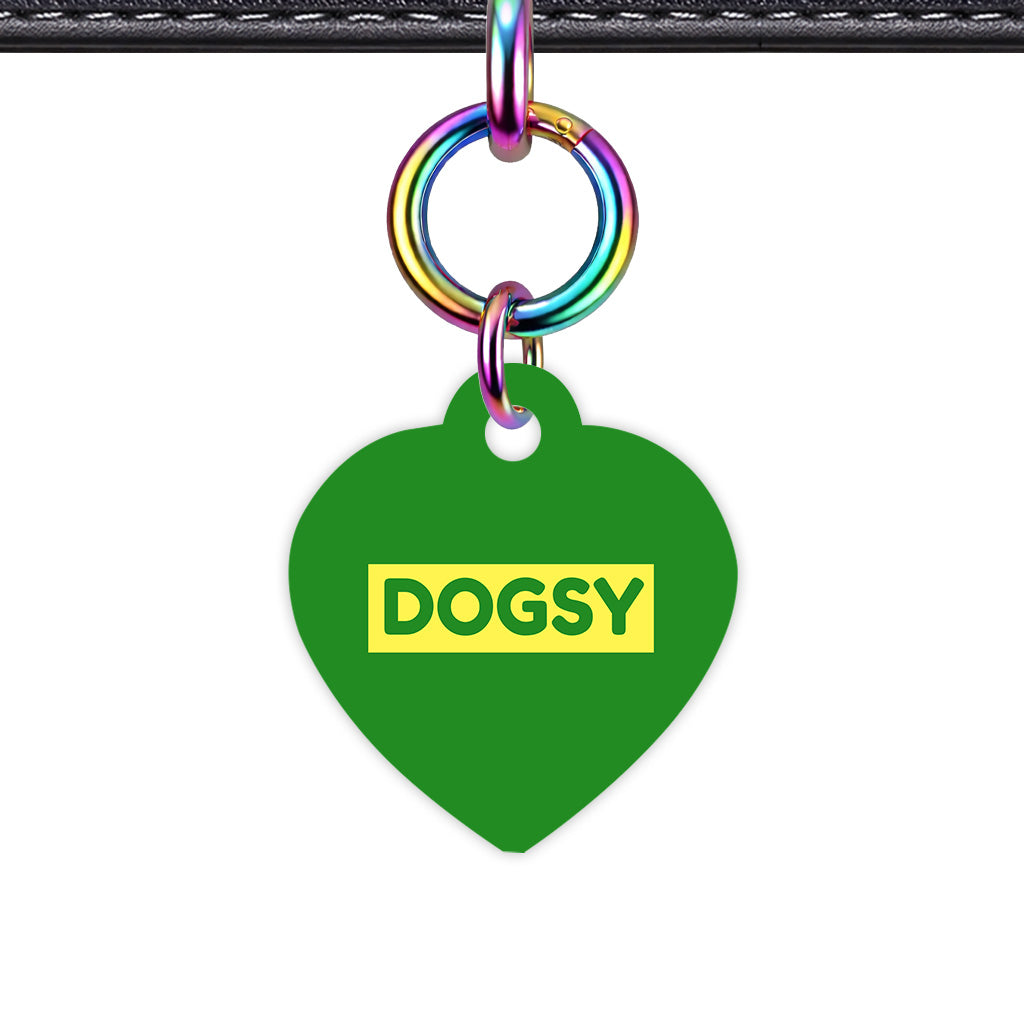Forest Green & Lemon Heart Shape Rainbow Ring Classic Pet ID Tag
