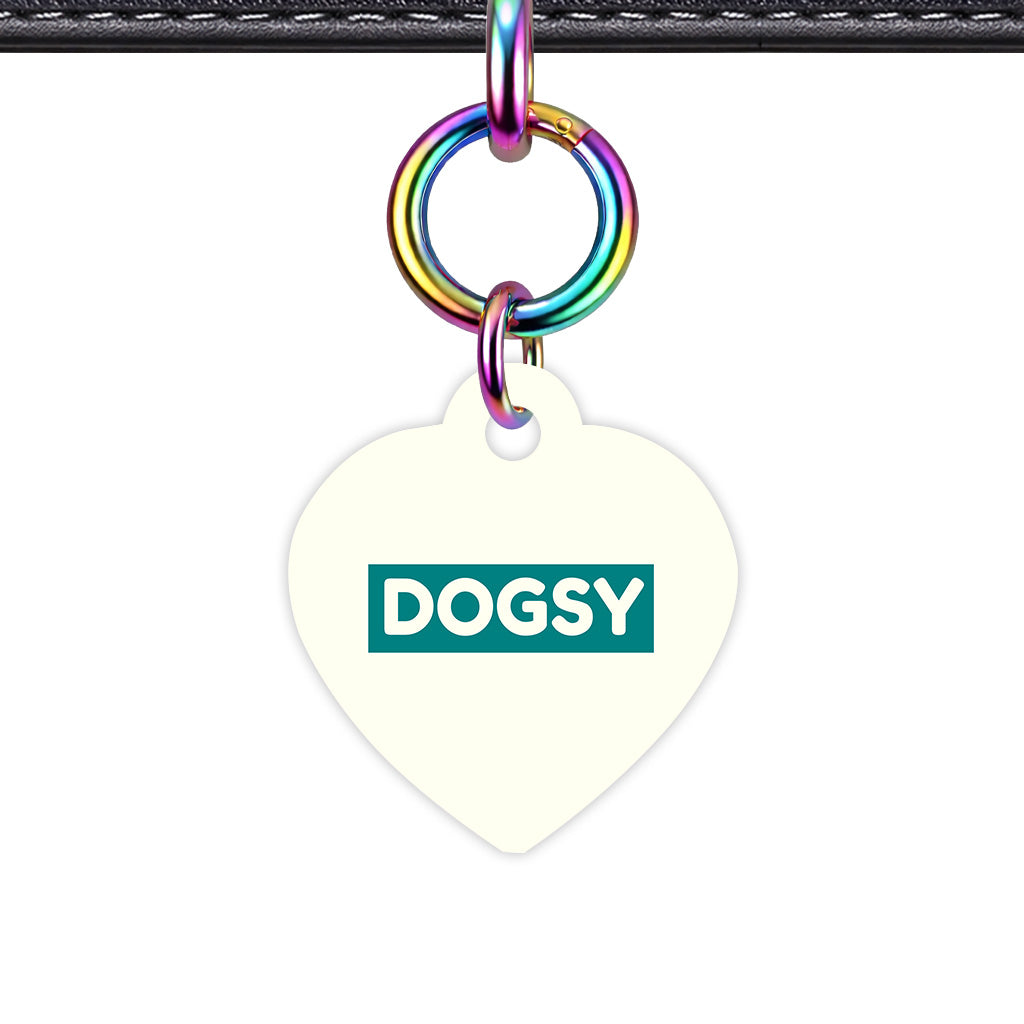 Ivory & Teal Heart Shape Rainbow Ring QR Smart Pet ID Tag