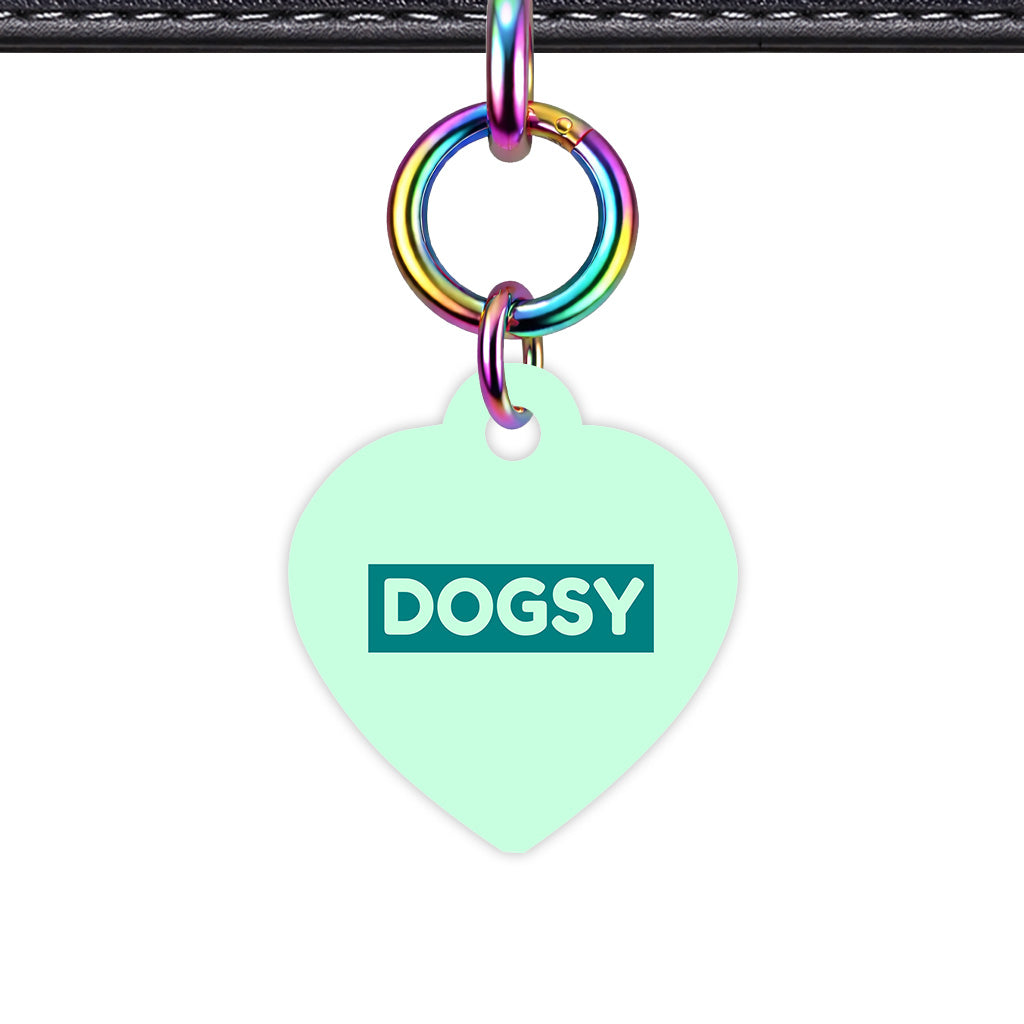 Light Mint & Teal Heart Shape Rainbow Ring QR Smart Pet ID Tag