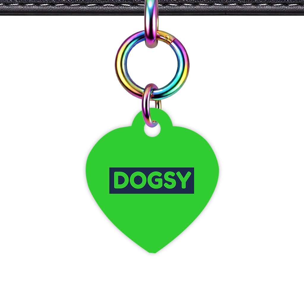 Lime & Navy Heart Shape Rainbow Ring QR Smart Pet ID Tag