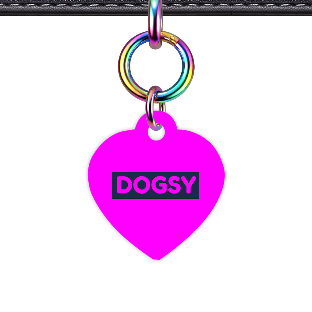 Magenta & Navy Heart Shape Rainbow Ring QR Smart Pet ID Tag