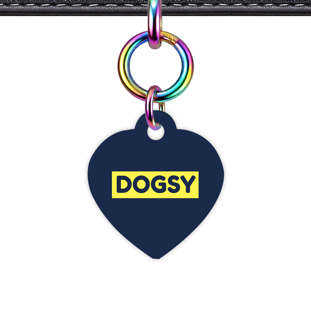 Navy & Lemon Yellow Heart Shape Rainbow Ring QR Smart Pet ID Tag