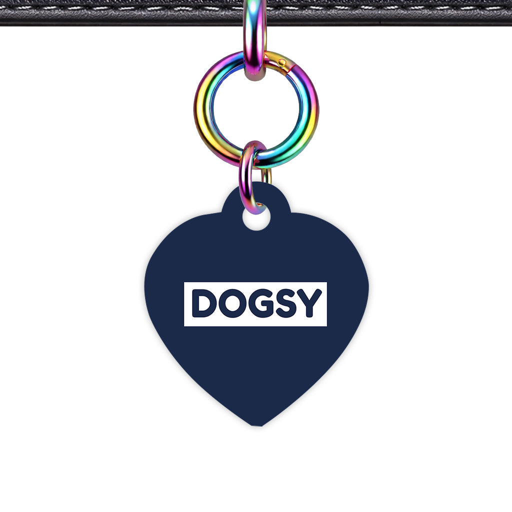 Navy & White Heart Shape Rainbow Ring QR Smart Pet ID Tag