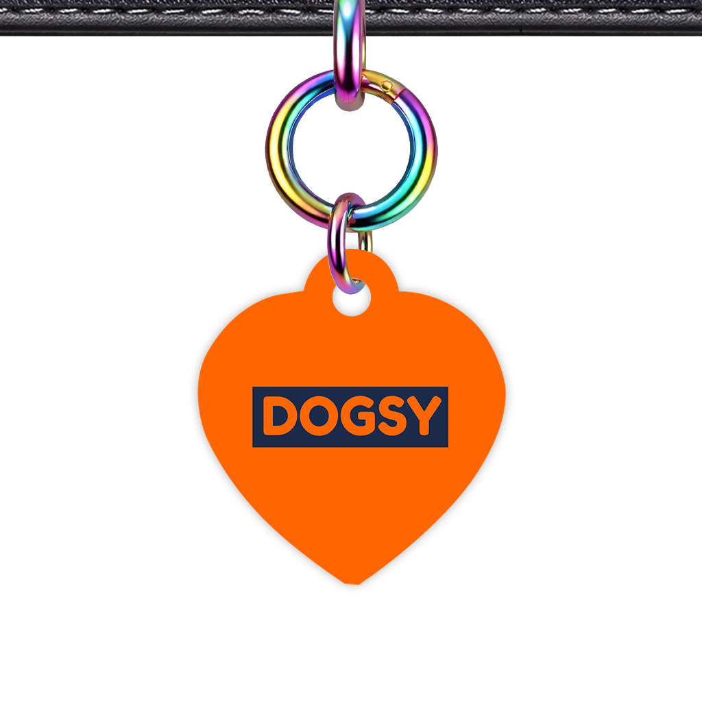 Orange & Navy Heart Shape Rainbow Ring QR Smart Pet ID Tag