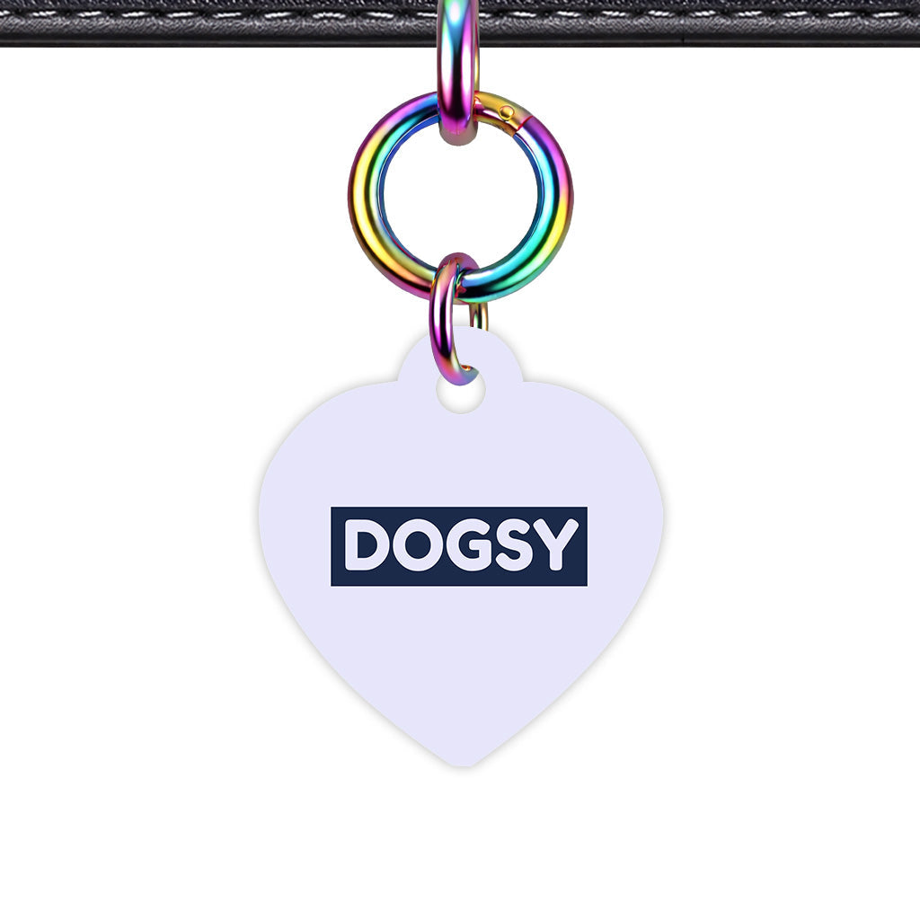 Pale Lavender & Navy Heart Shape Rainbow Ring QR Smart Pet ID Tag