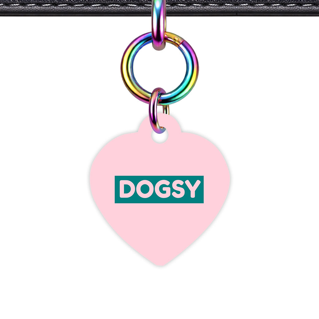 Pale Pink & Teal Heart Shape Rainbow Ring QR Smart Pet ID Tag