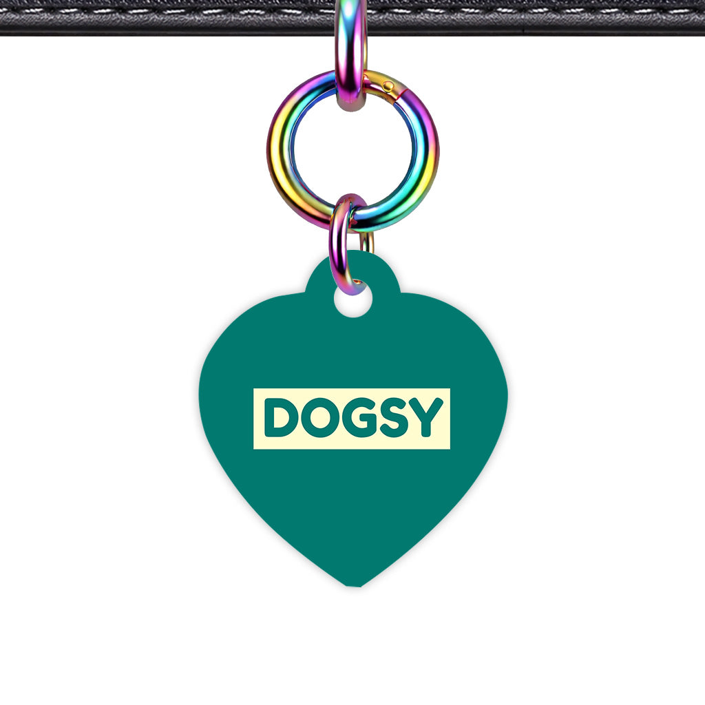 Pine Green & Cream Heart Shape Rainbow Ring Classic Pet ID Tag