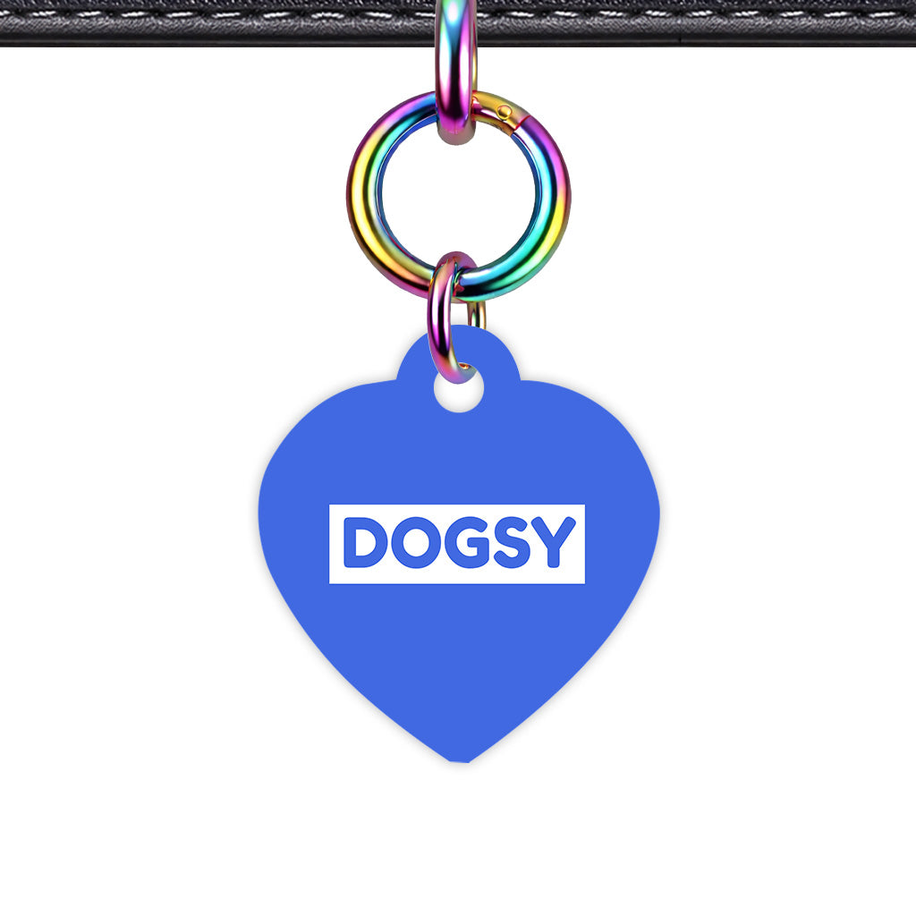 Royal Blue & White Heart Shape Rainbow Ring QR Smart Pet ID Tag