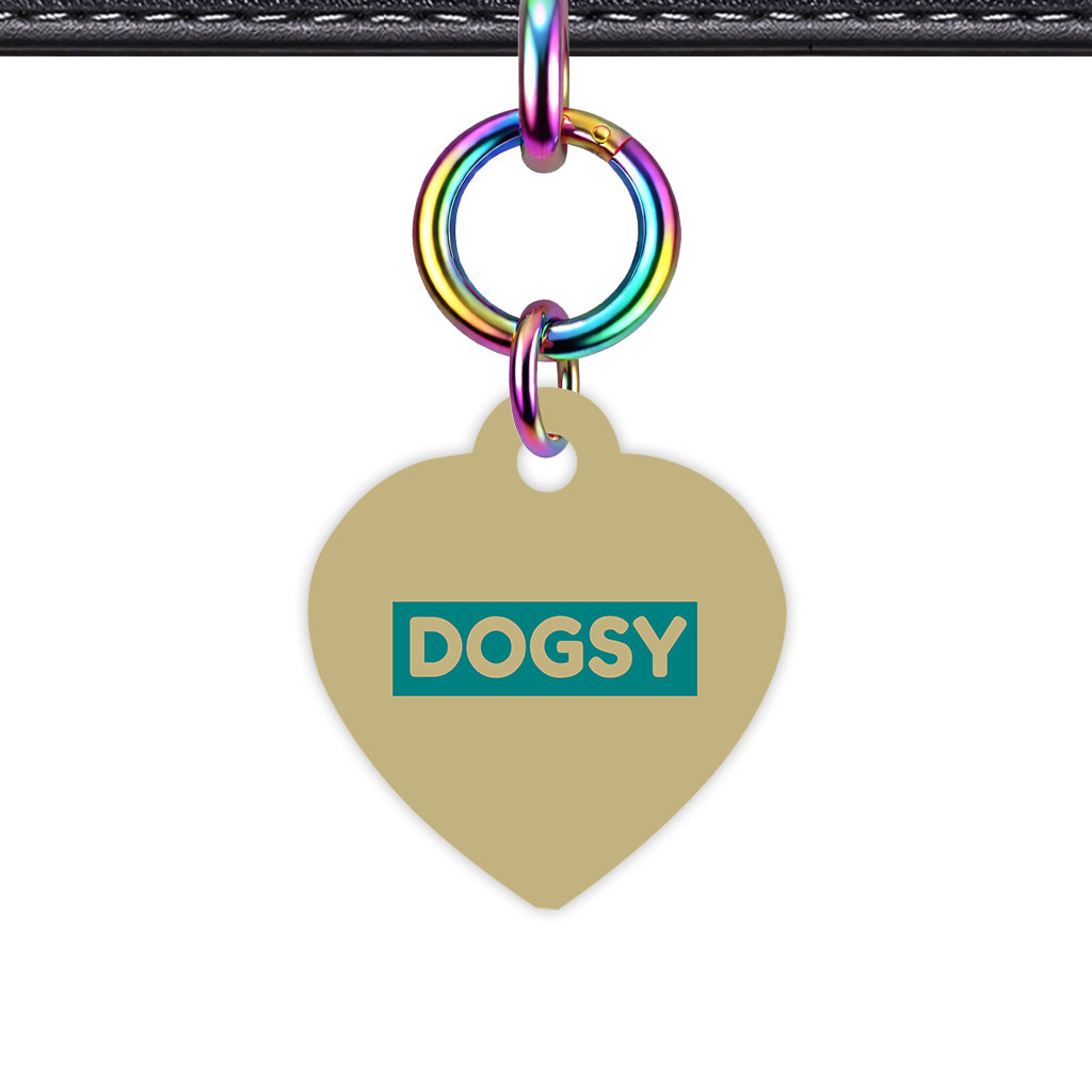 Sand & Teal Heart Shape Rainbow Ring QR Smart Pet ID Tag