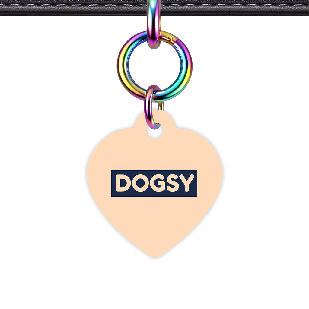 Soft Peach & Navy Heart Shape Rainbow Ring QR Smart Pet ID Tag