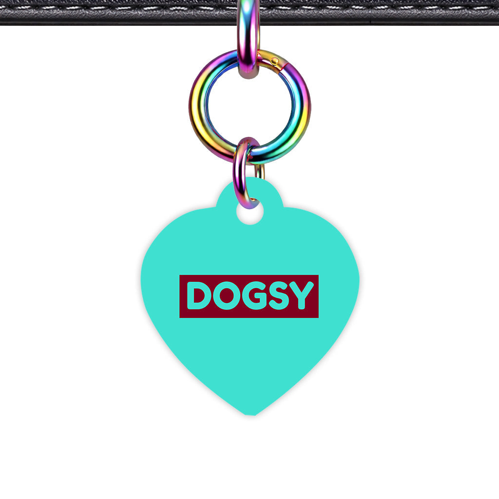 Turquoise & Burgundy Heart Shape Rainbow Ring QR Smart Pet ID Tag