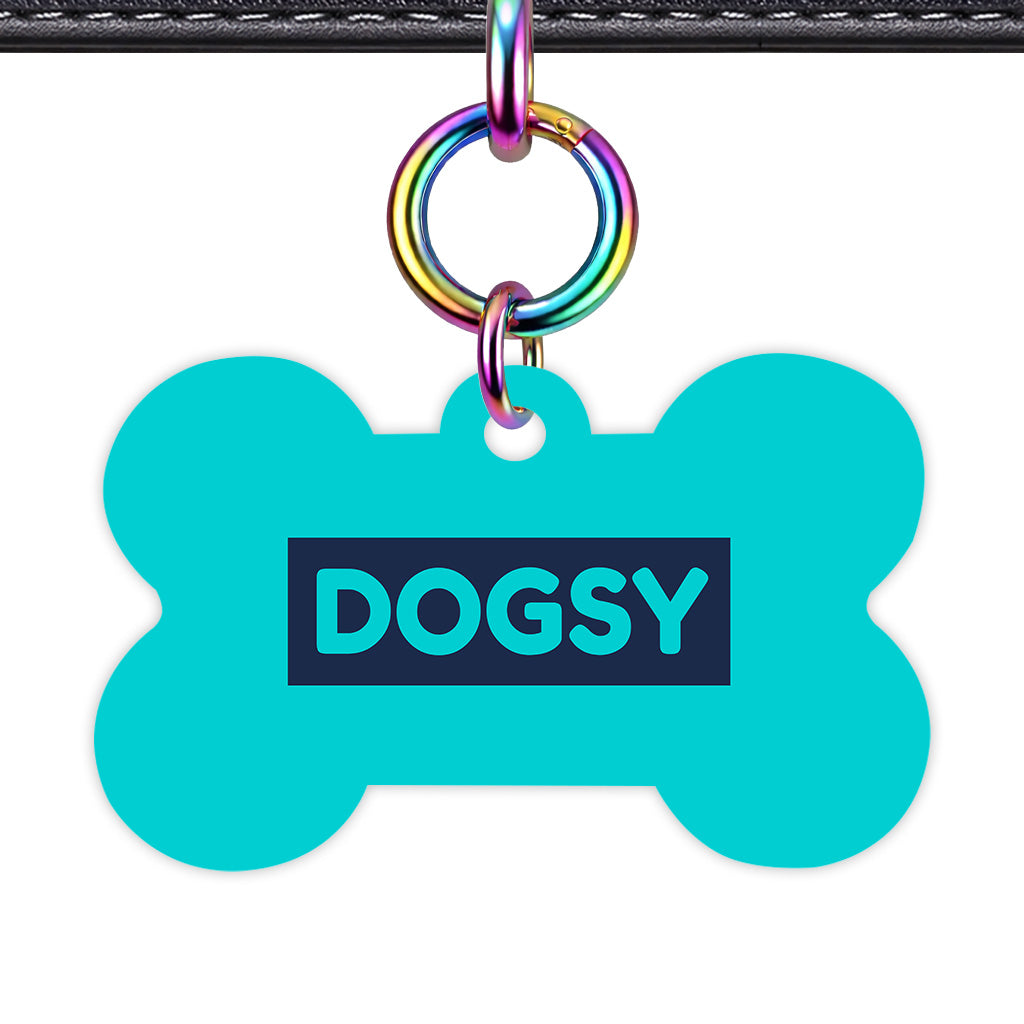 Aqua & Navy Bone Shape Rainbow Ring Classic Pet ID Tag