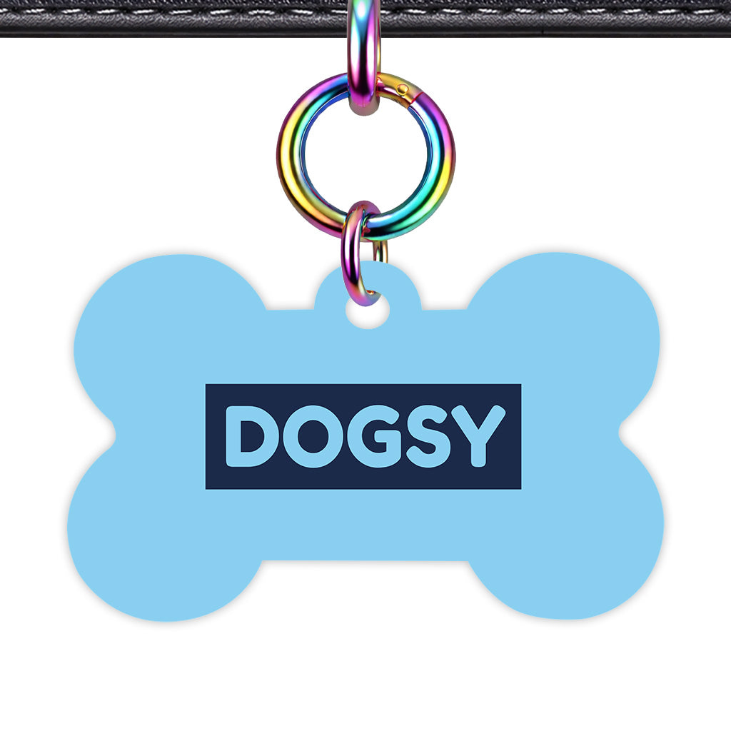 Baby Blue & Navy Bone Shape Rainbow Ring QR Smart Pet ID Tag