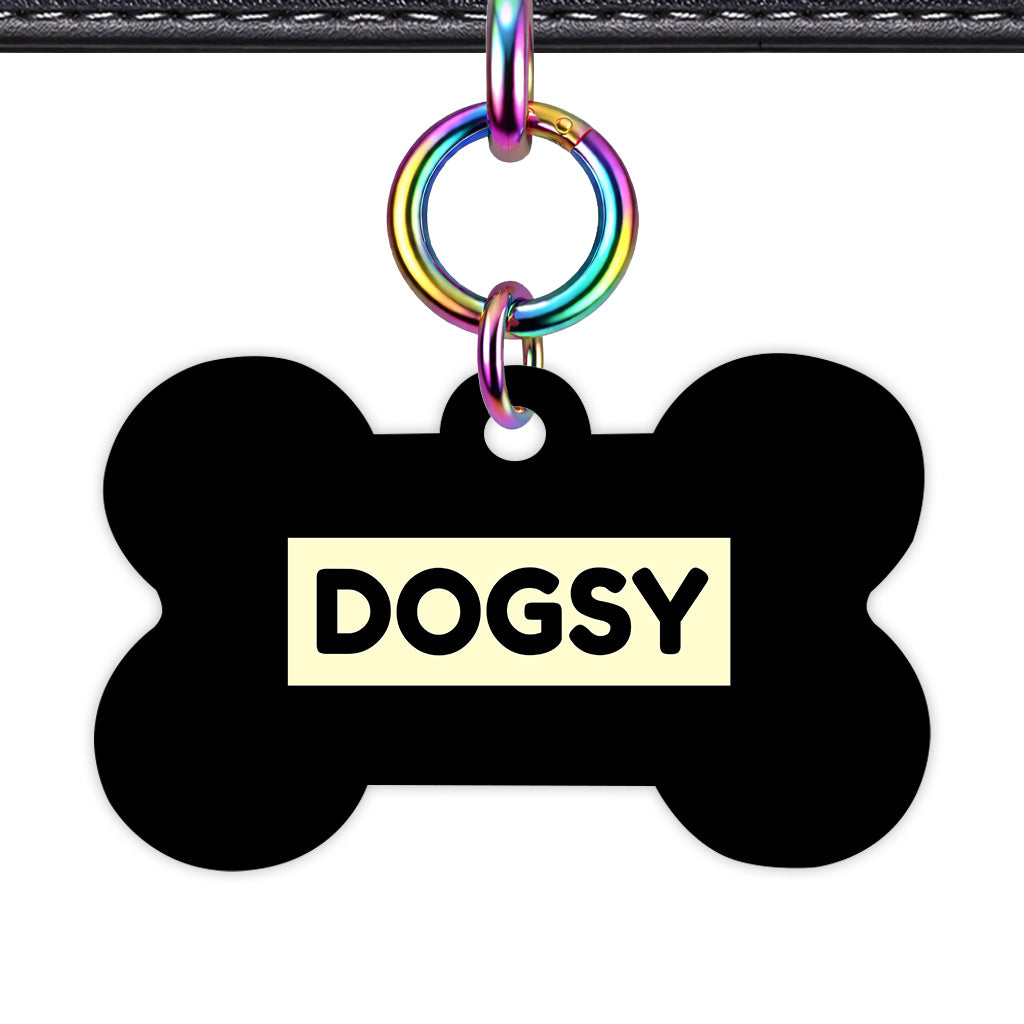 Black & Cream Bone Shape Rainbow Ring Classic Pet ID Tag