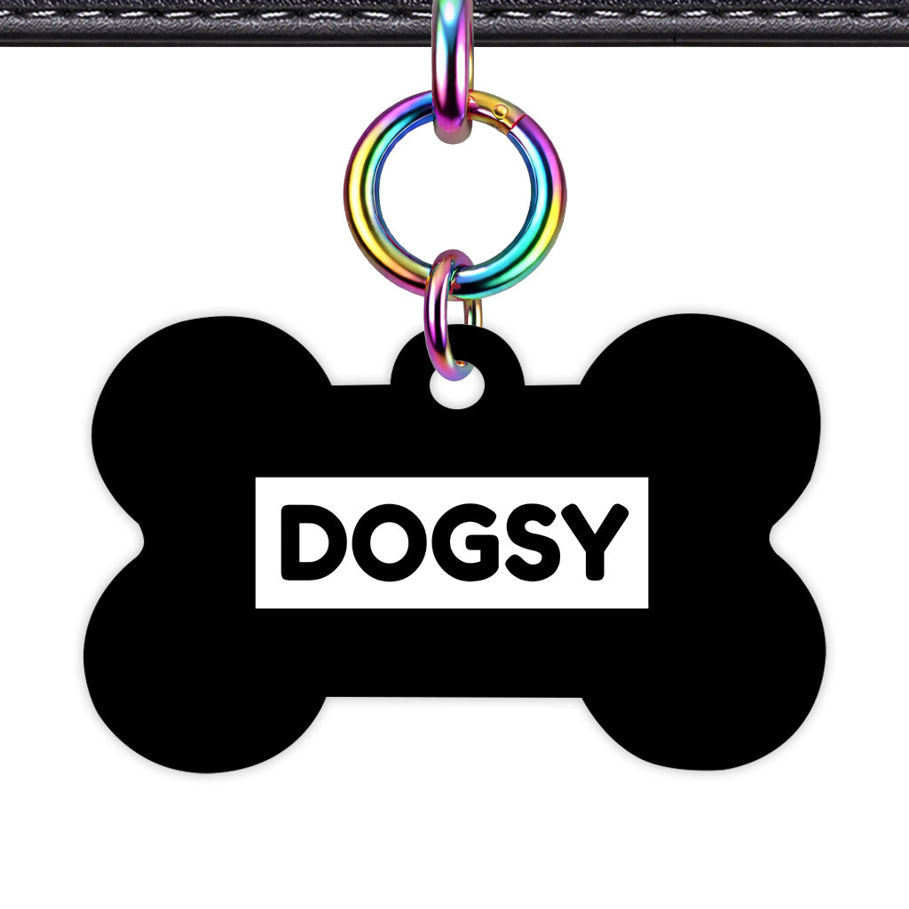 Black & White Bone Shape Rainbow Ring Classic Pet ID Tag