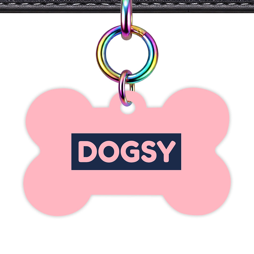 Blush & Navy Bone Shape Rainbow Ring QR Smart Pet ID Tag
