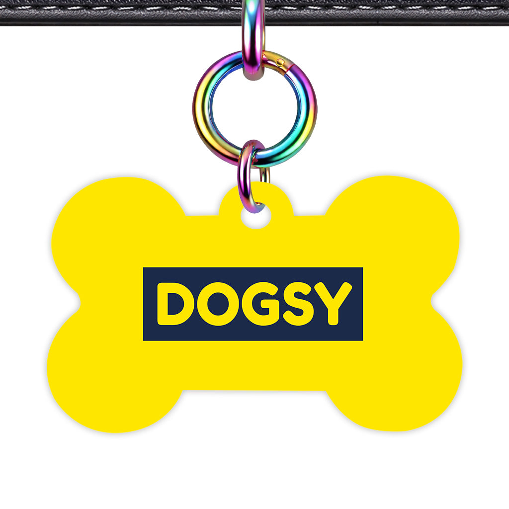 Bright Yellow & Navy Bone Shape Rainbow Ring Classic Pet ID Tag