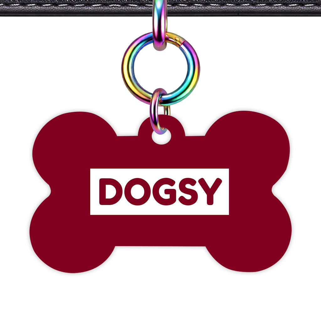 Burgundy & White Bone Shape Rainbow Ring Classic Pet ID Tag