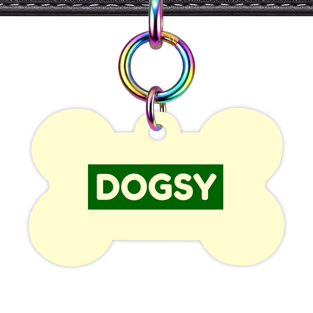 Cream & Dark Green Bone Shape Rainbow Ring QR Smart Pet ID Tag