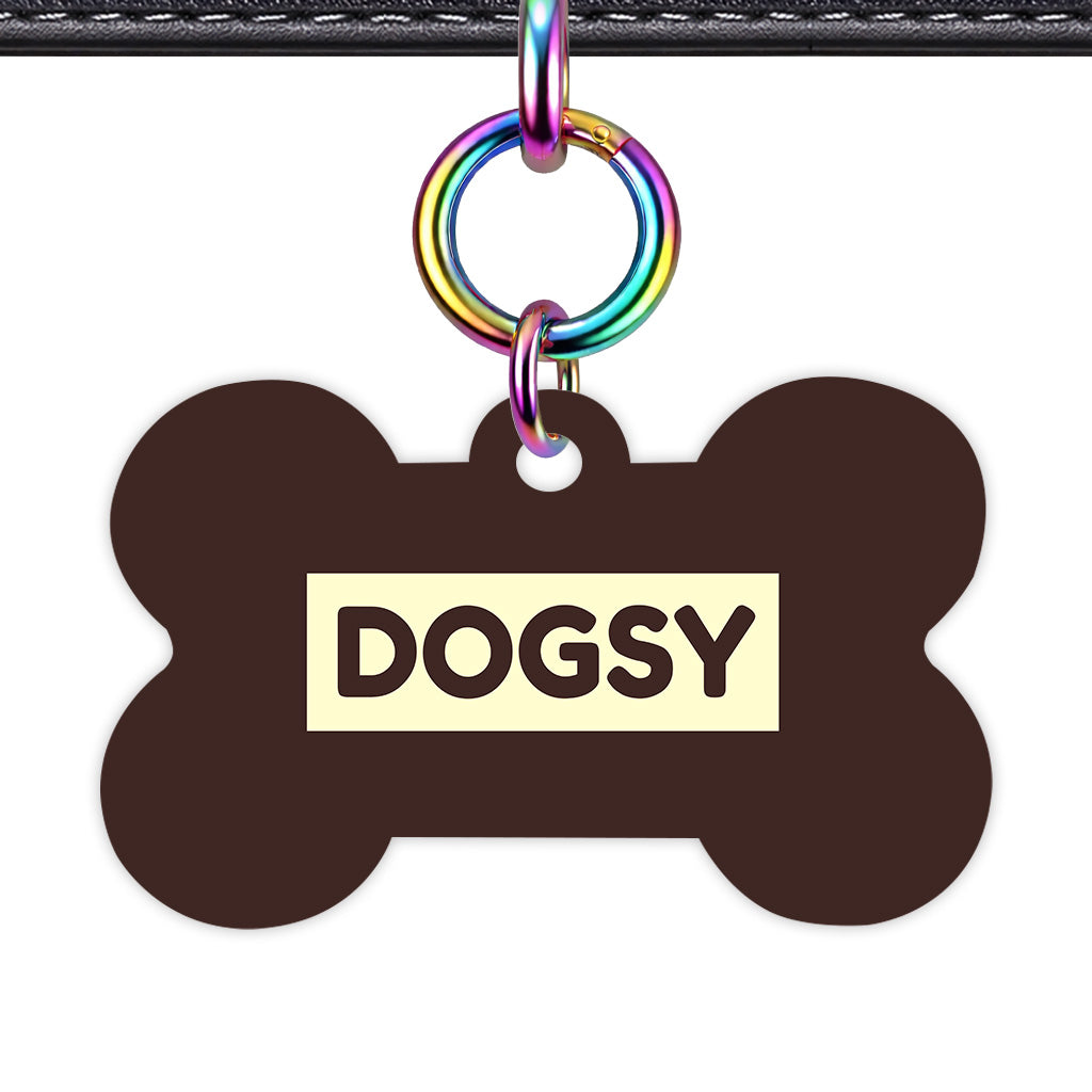 Dark Brown & Cream Bone Shape Rainbow Ring QR Smart Pet ID Tag