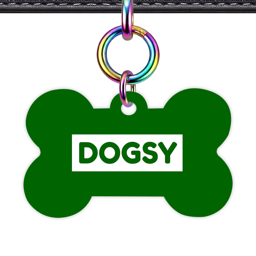 Dark Green & White Bone Shape Rainbow Ring QR Smart Pet ID Tag
