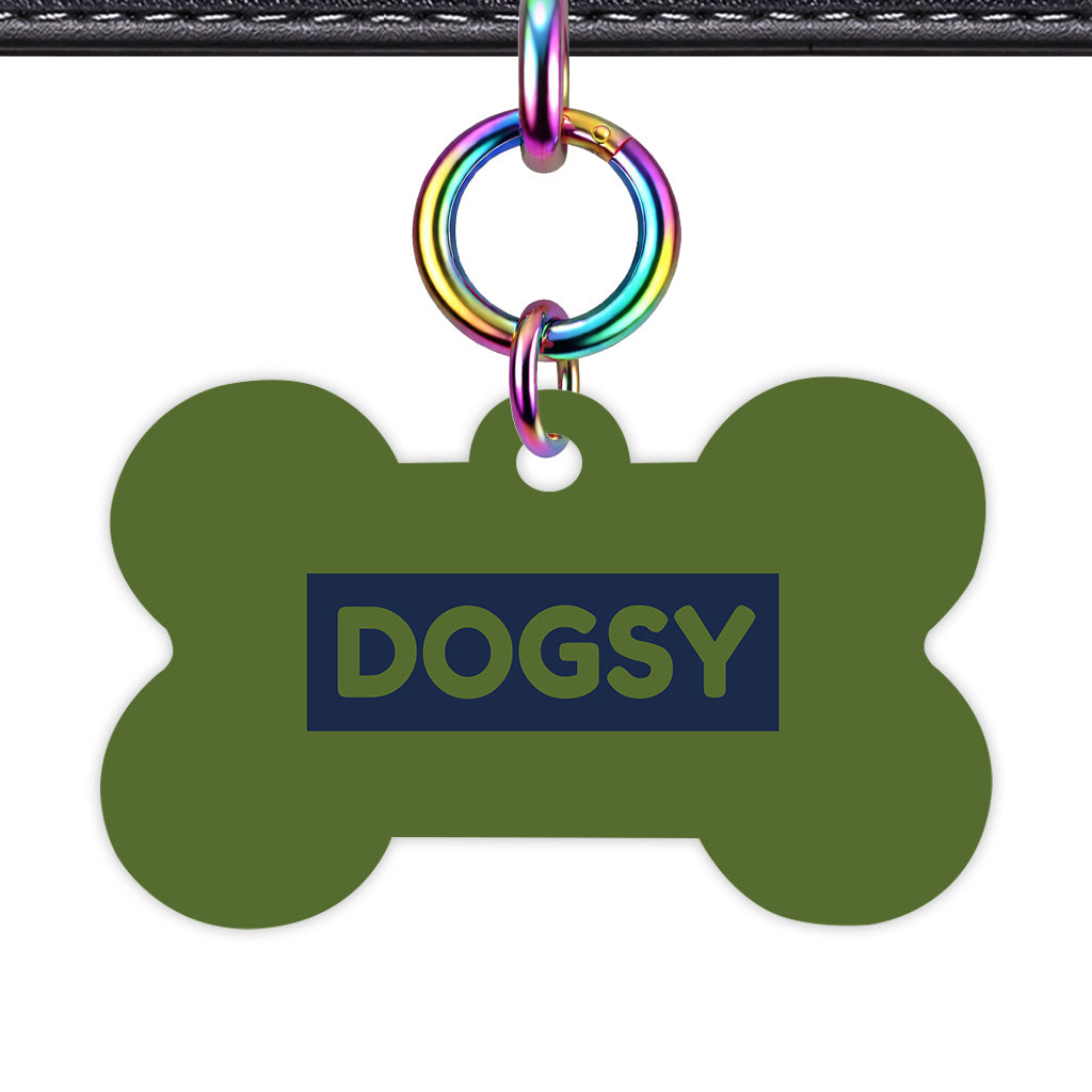 Dark Olive & Cream Bone Shape Rainbow Ring QR Smart Pet ID Tag