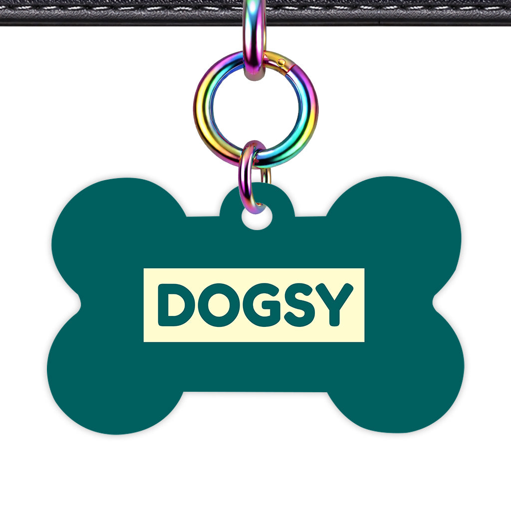 Dark Teal & Cream Bone Shape Rainbow Ring Classic Pet ID Tag