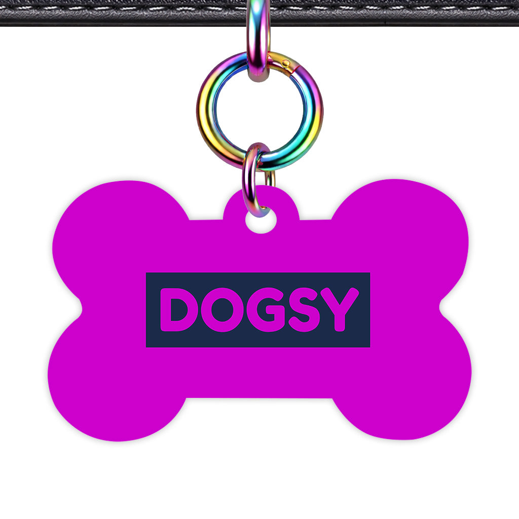 Deep Magenta & Cream Bone Shape Rainbow Ring QR Smart Pet ID Tag