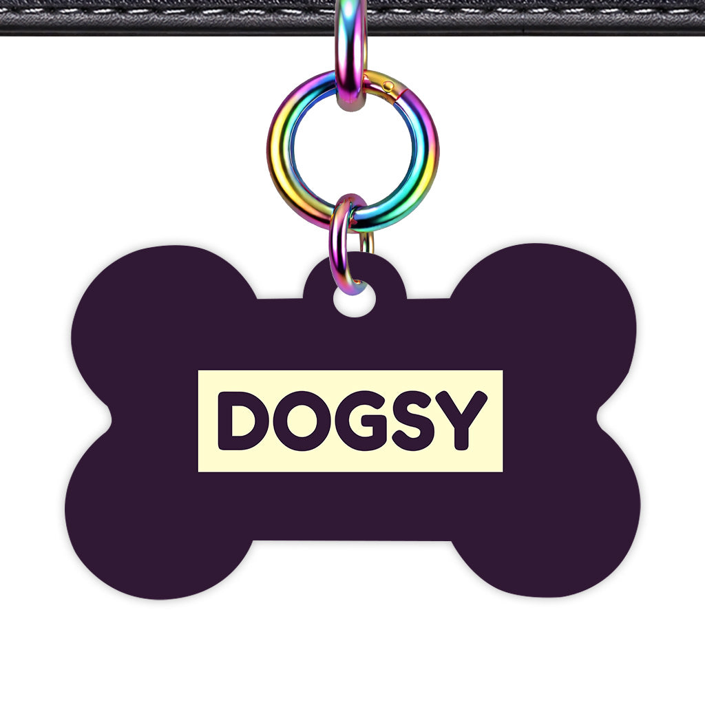 Deep Purple & Cream Bone Shape Rainbow Ring QR Smart Pet ID Tag