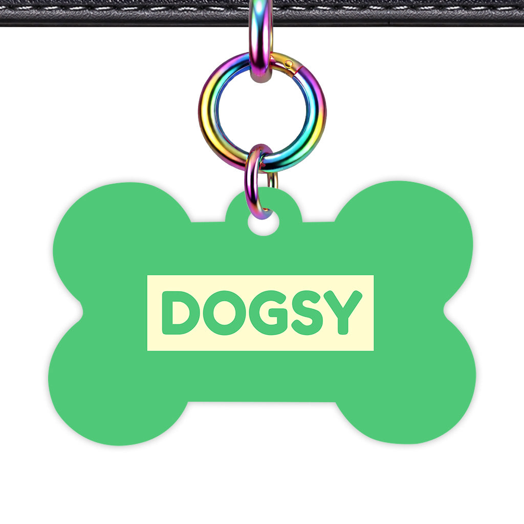 Emerald Green & Cream Rainbow Ring Bone Shape QR Smart Pet ID Tag