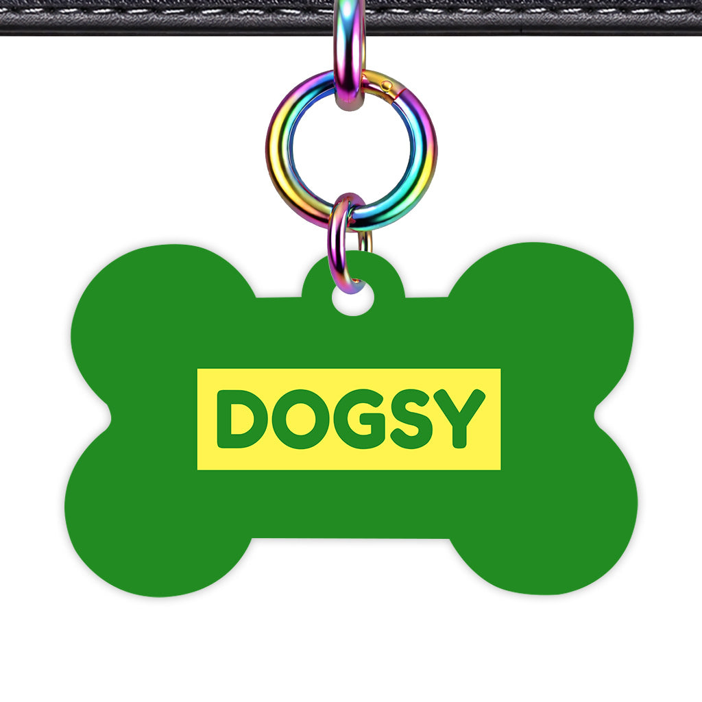 Forest Green & Lemon Bone Shape Rainbow Ring Classic Pet ID Tag