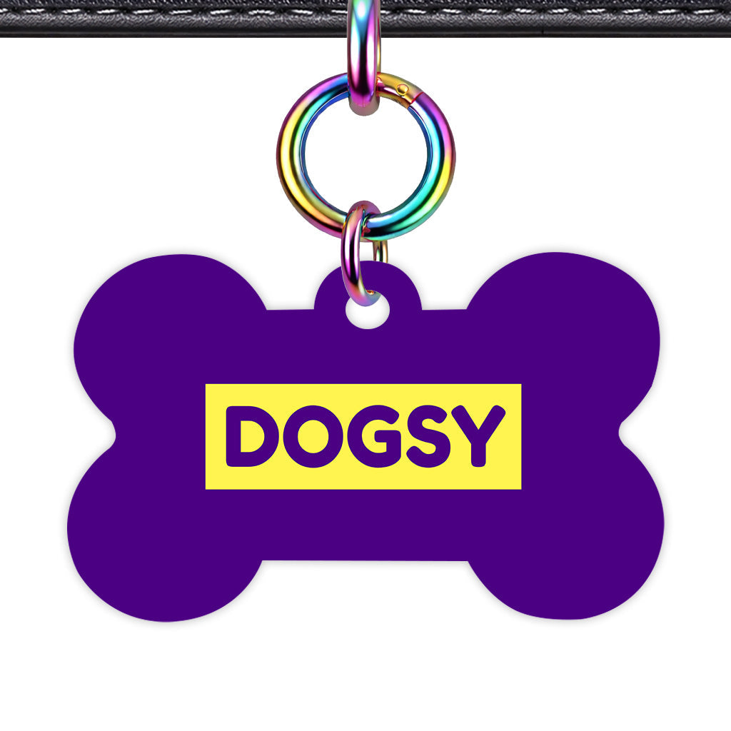Indigo & Lemon Bone Shape Rainbow Ring QR Smart Pet ID Tag